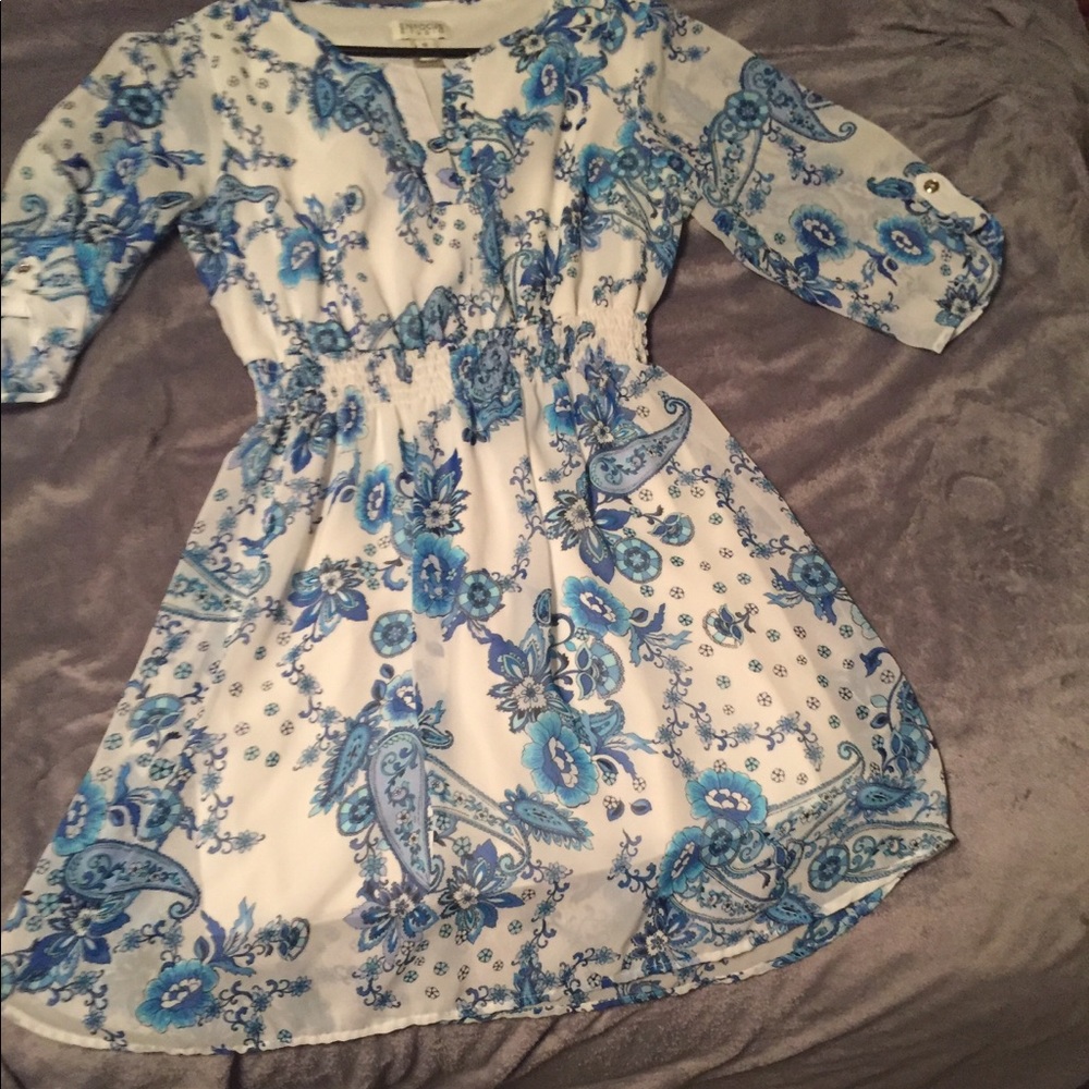 Blue and white dress